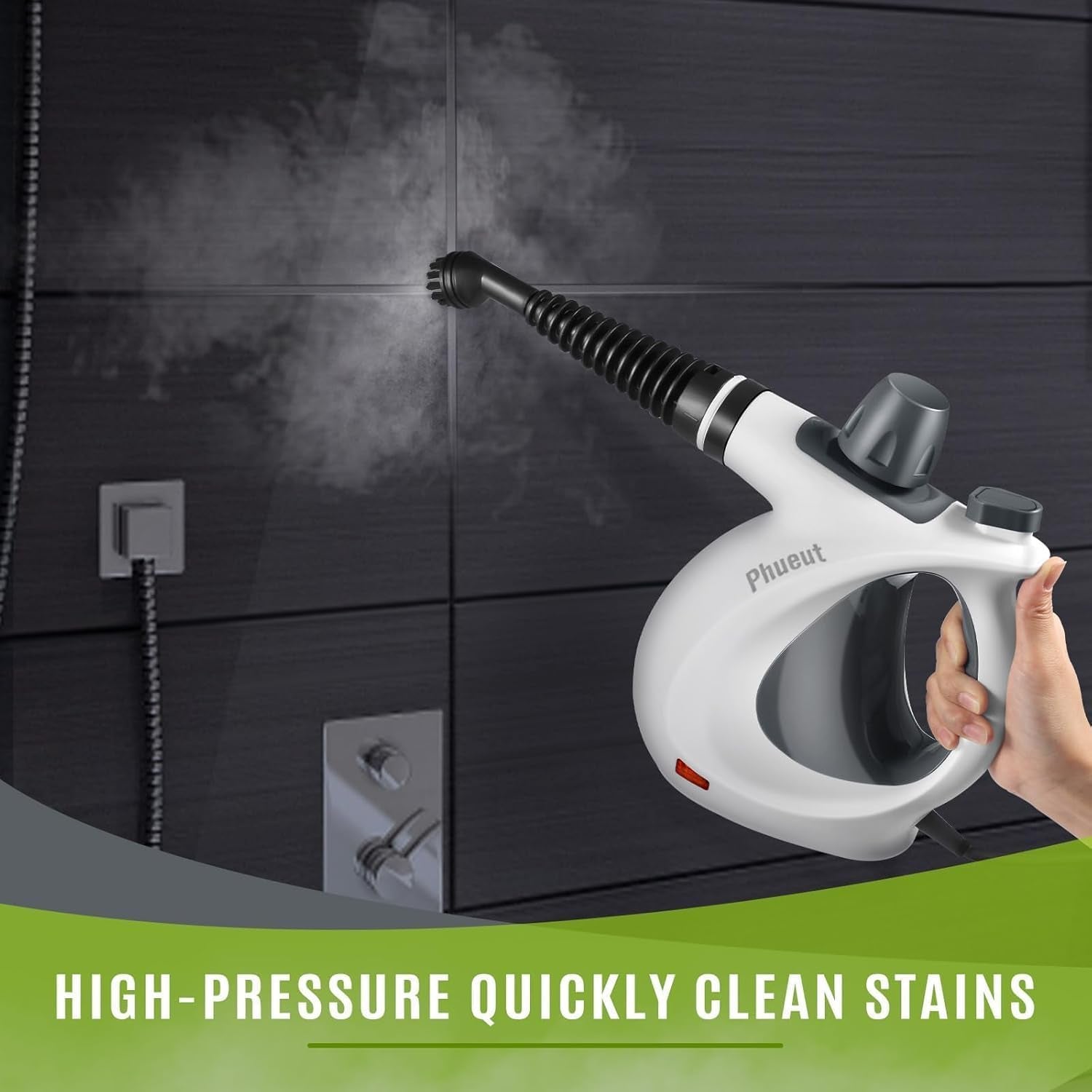 Pressurized Handheld Multi-Surface Natural Steam Cleaner with 12 Pcs Accessories, Multi-Purpose Steamer for Home Use, Steamer for Cleaning Floor, Upholstery, Grout and Car (Grey) (Grey)