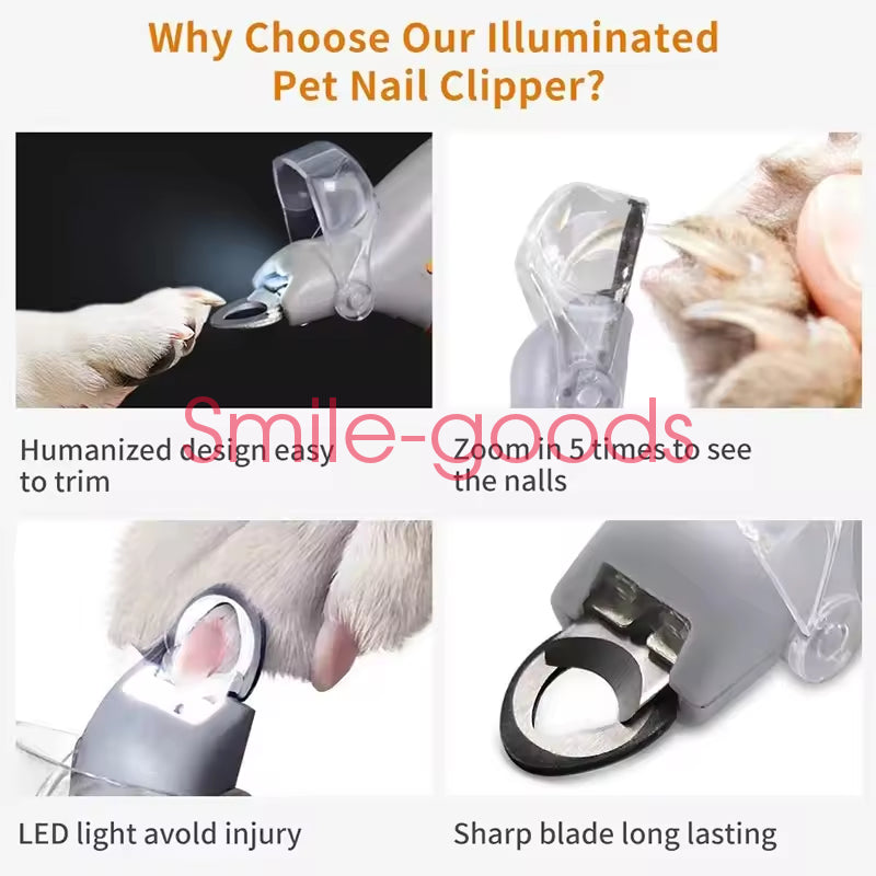 Professional Pet Nail Clipper Scissors with LED Light Cat Dog Nail Clipper Tool