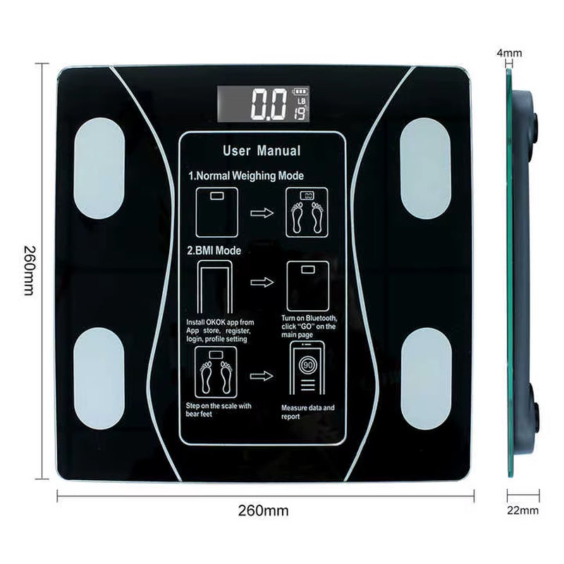 Smart Body Fat Weighing 180KG Digital Bathroom Scale Household Electronic Balance APP Glass LCD OEM Body Scale