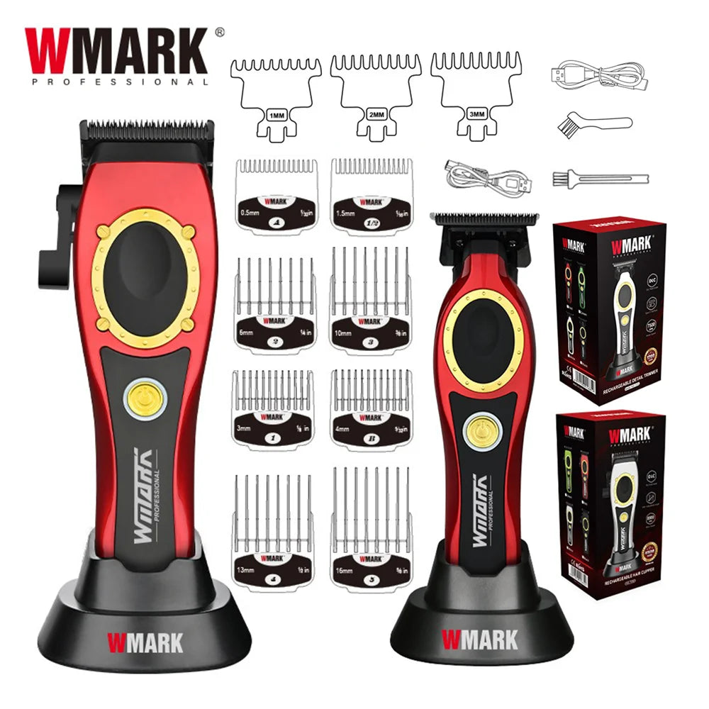 NG-7030 WMARK Men'S Professional Barber Salon Hair Clipper with Charging Base 4500Mah Trimmer 8500RPM High Speed Magnetic Comb