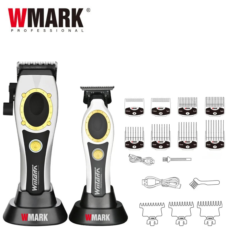 NG-7030 WMARK Men'S Professional Barber Salon Hair Clipper with Charging Base 4500Mah Trimmer 8500RPM High Speed Magnetic Comb